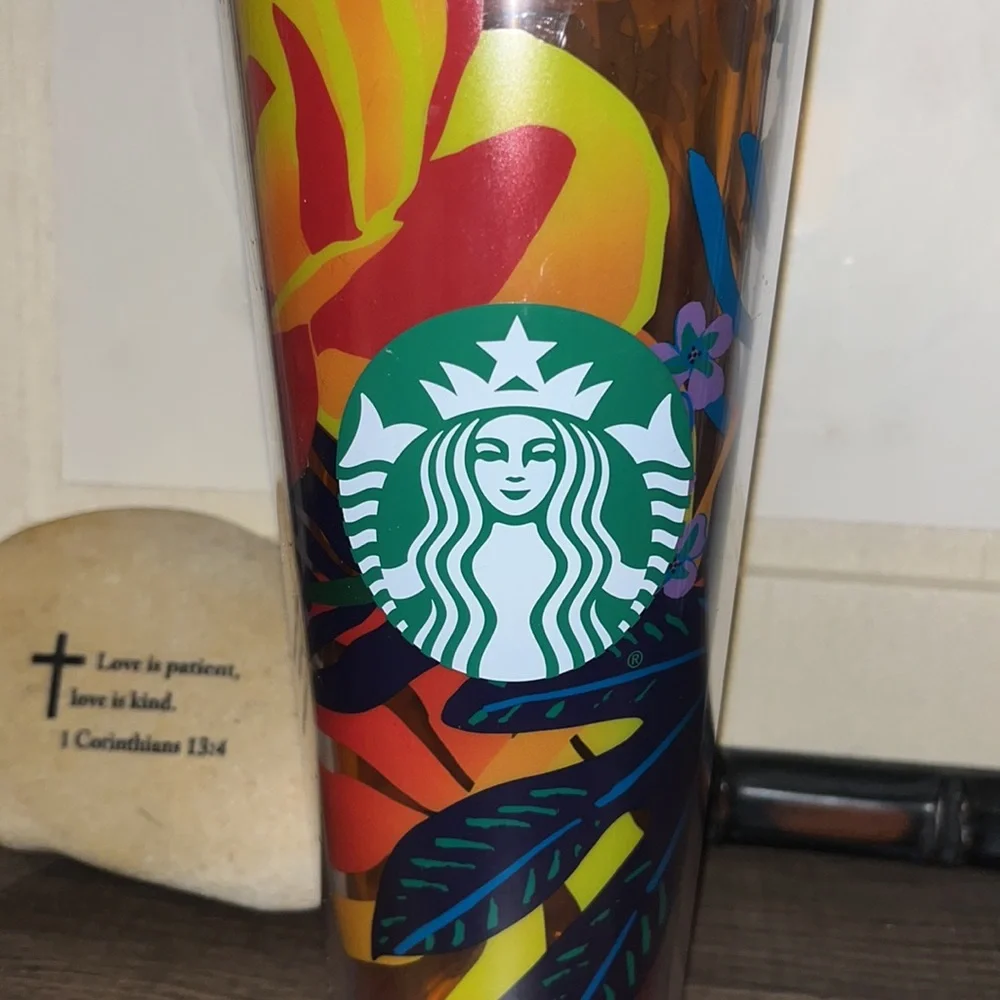 Starbucks Spring RARE 2022 Venti Orange Floral Tropical Cold 24 oz Tumbler NWT